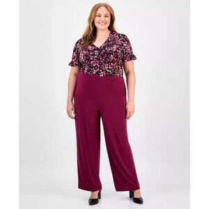 AK Anne Klein Plus Size Wide-Leg Pull-On Pants 2X Burgundy Stretch Comfy Travel
